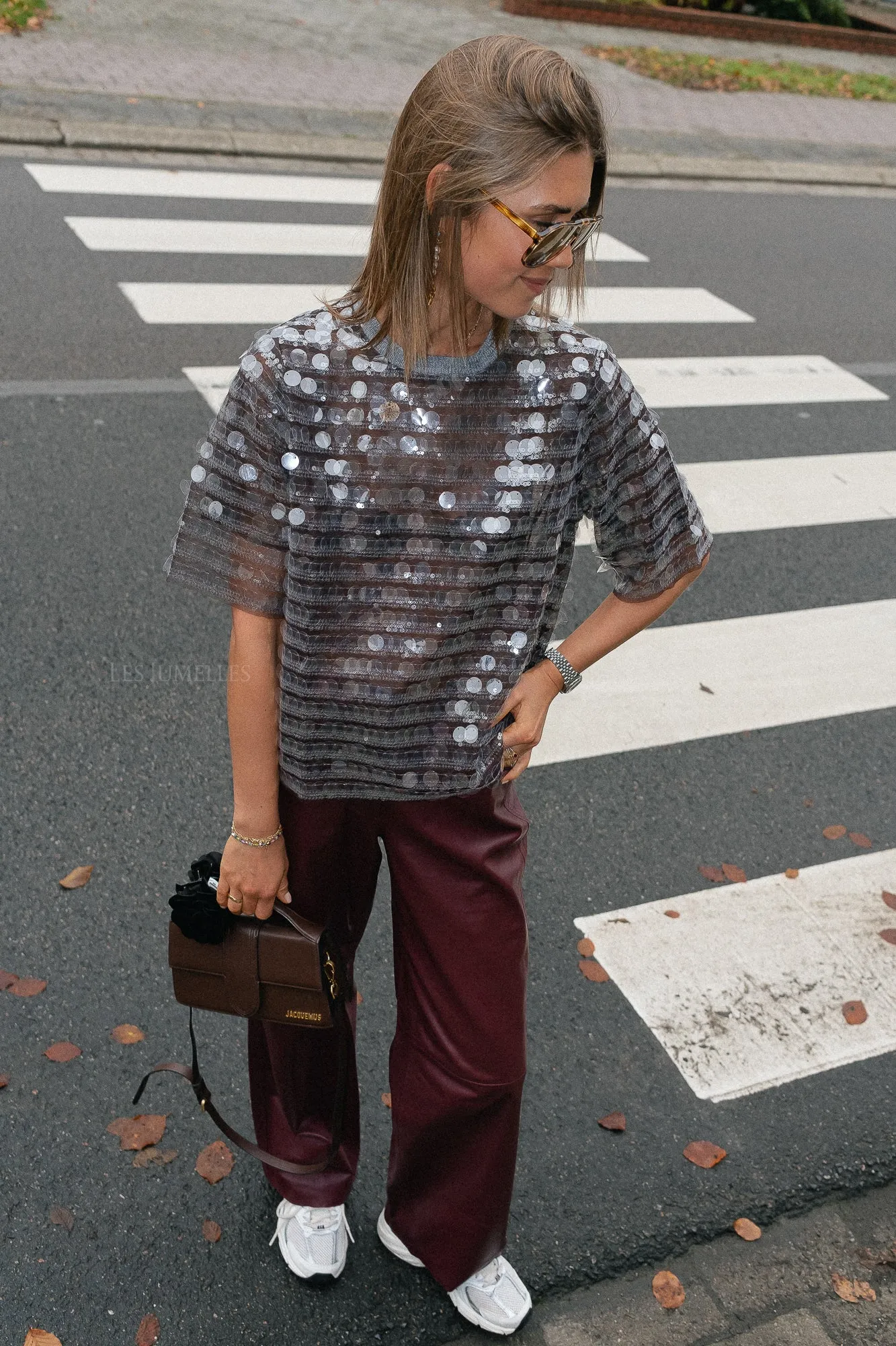 Seethrough sequins top smoky rose