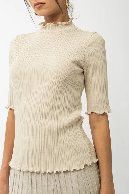 Short Sleeve Mock Neck Top - Black, Brick, Cream