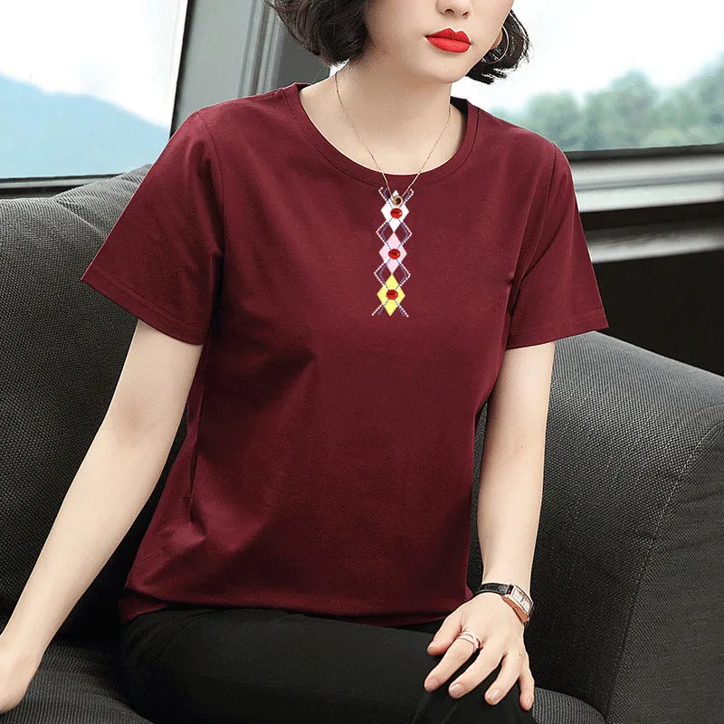 Short Sleeve T-Shirt Women Summer Trendy Printed Korean Loose Plus Size Tops T-Shirt