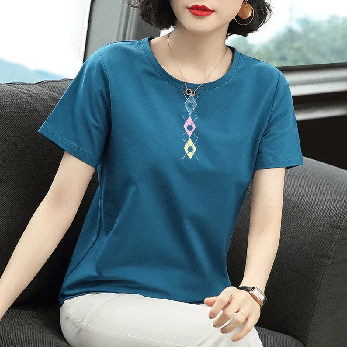 Short Sleeve T-Shirt Women Summer Trendy Printed Korean Loose Plus Size Tops T-Shirt