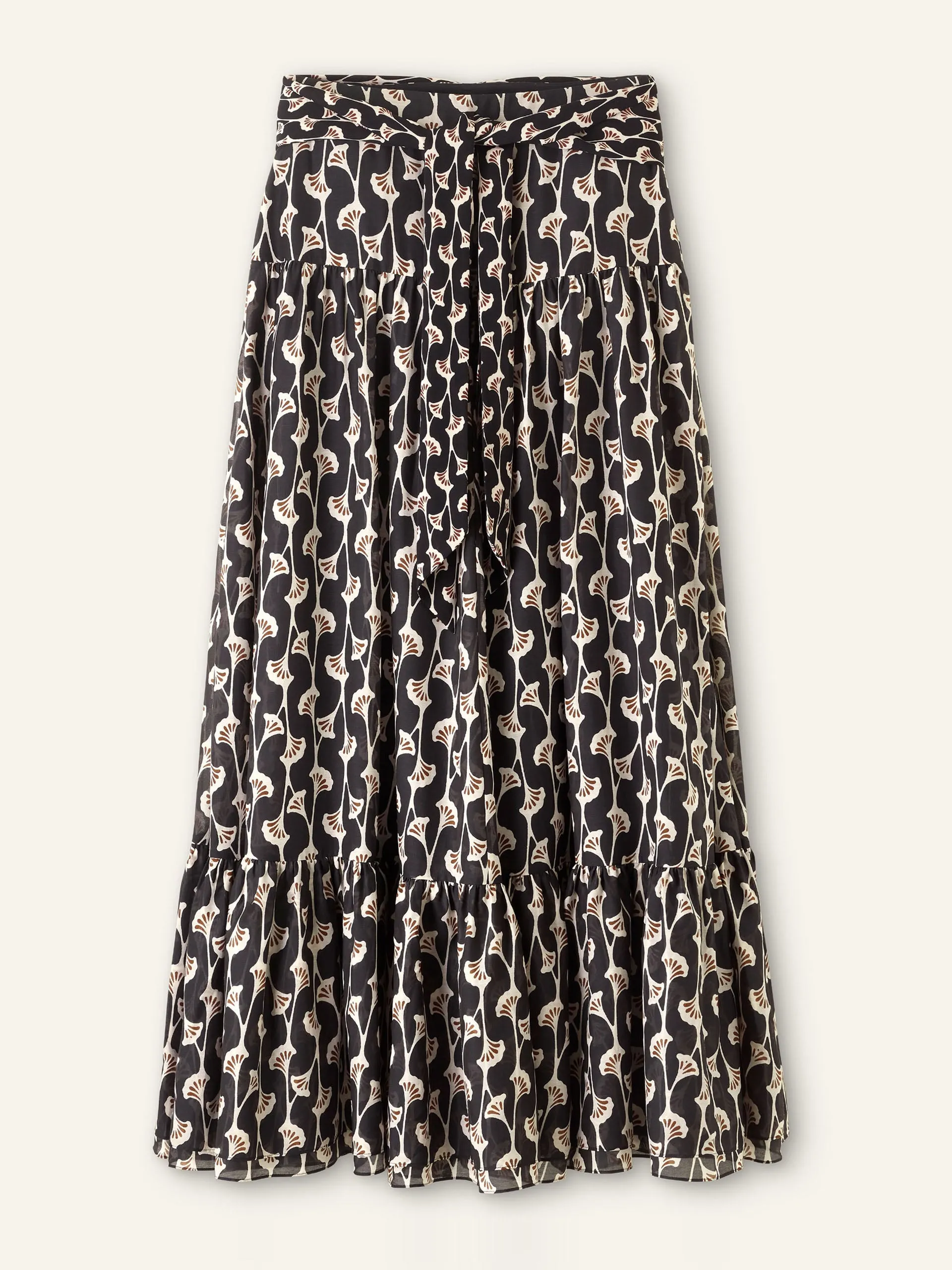 Silk cotton gingko leaf print skirt   belt