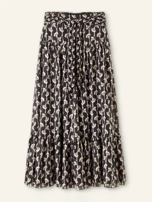 Silk cotton gingko leaf print skirt   belt