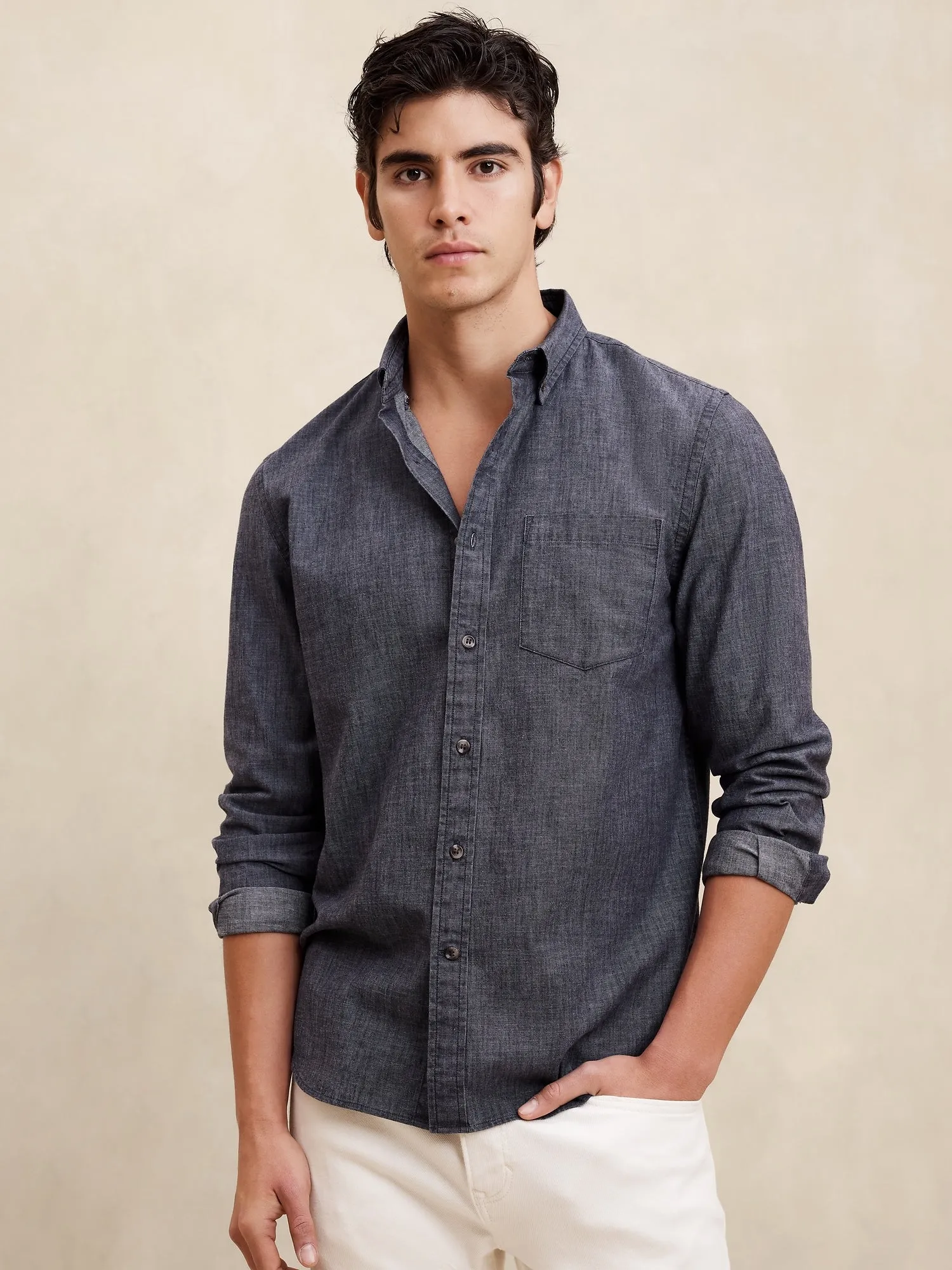 Slim Coated Chambray Shirt