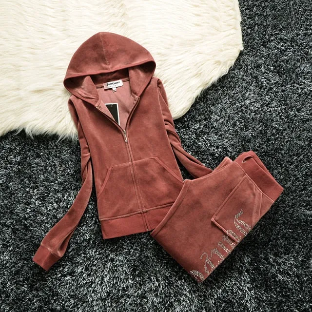 Spring/Fall Women's Brand Velvet Fabric Tracksuits Velour Suit Women Track Suit Hoodies And Pants fat sister sportswear