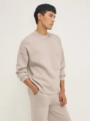 Studiofit Beige Knit-Textured Relaxed-Fit Sweatshirt