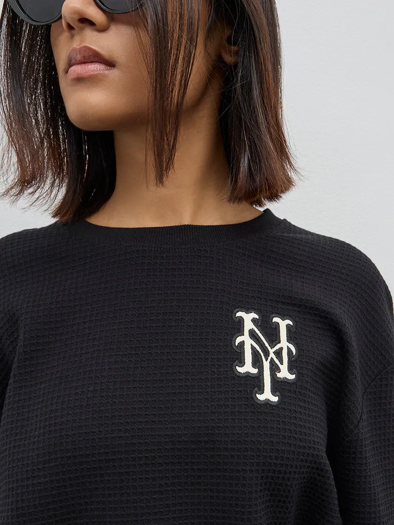 Studiofit Black Waffle-Textured Cotton Sweatshirt