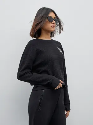 Studiofit Black Waffle-Textured Cotton Sweatshirt
