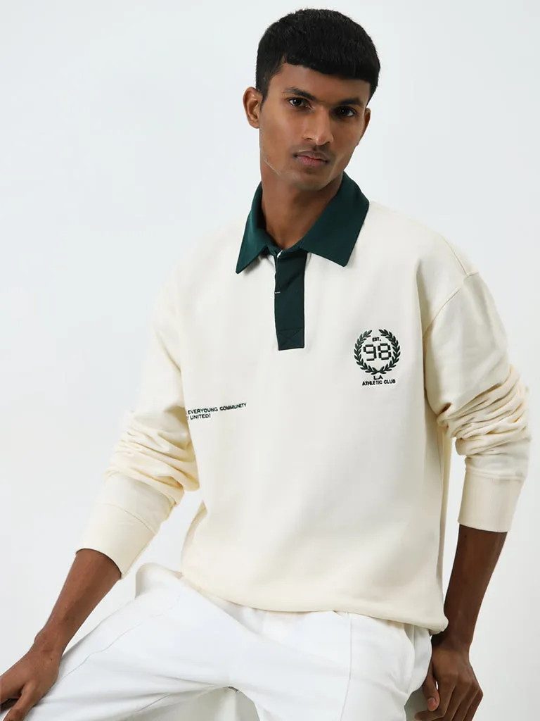 Studiofit Cream Embroidered Relaxed-Fit Cotton Sweatshirt