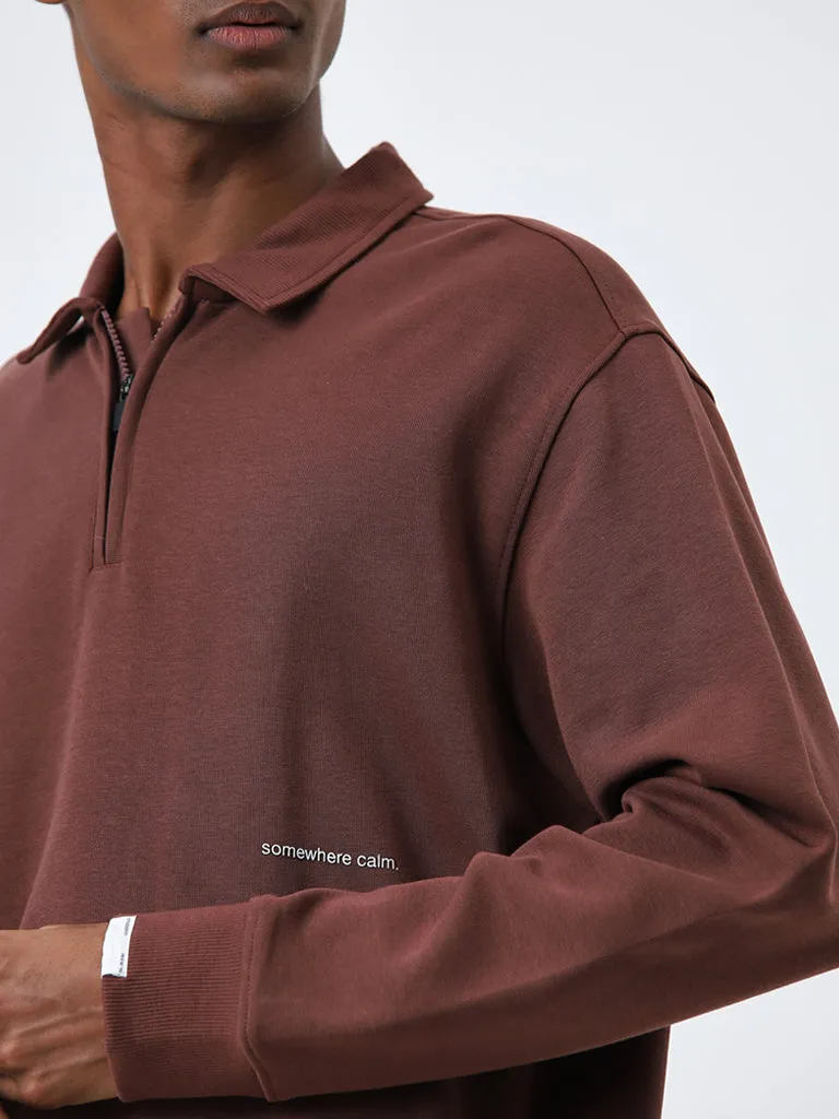 Studiofit Dark Brown Text Design Relaxed-Fit Sweatshirt