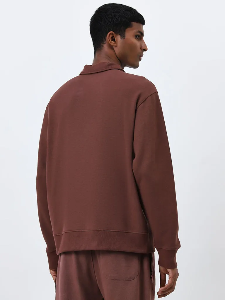 Studiofit Dark Brown Text Design Relaxed-Fit Sweatshirt