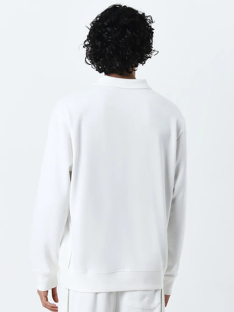 Studiofit White Embroidered Relaxed-Fit Sweatshirt