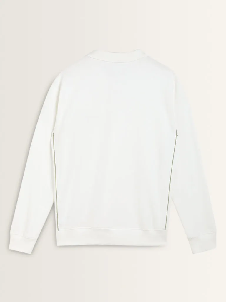 Studiofit White Embroidered Relaxed-Fit Sweatshirt