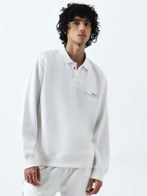 Studiofit White Embroidered Relaxed-Fit Sweatshirt