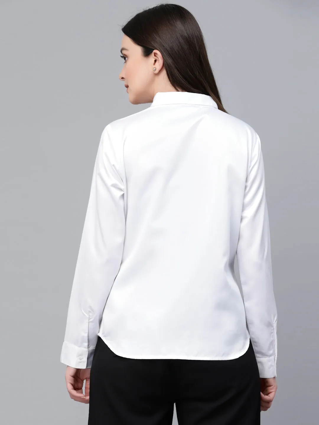 Style Quotients Women Solid White Satin Formal Shirt