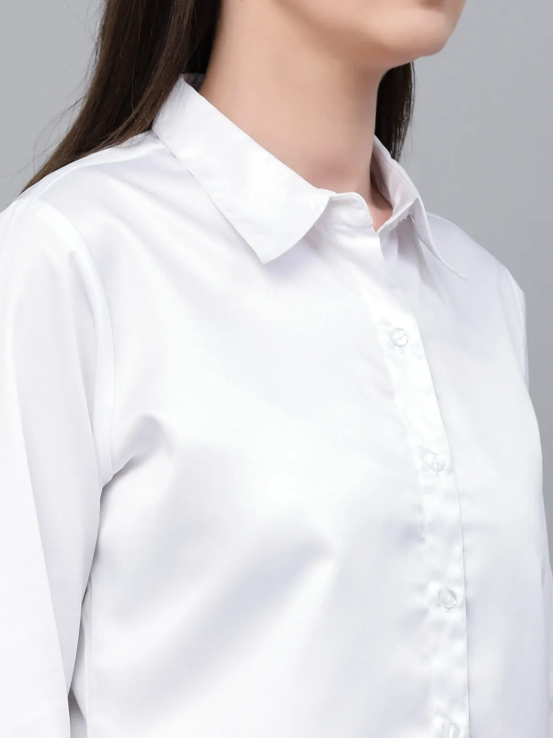 Style Quotients Women Solid White Satin Formal Shirt