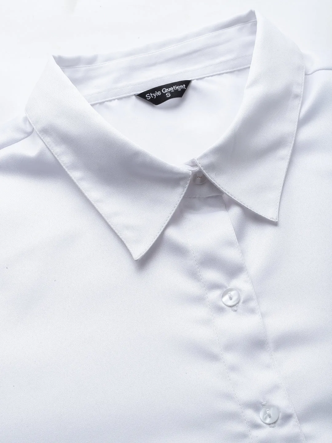 Style Quotients Women Solid White Satin Formal Shirt
