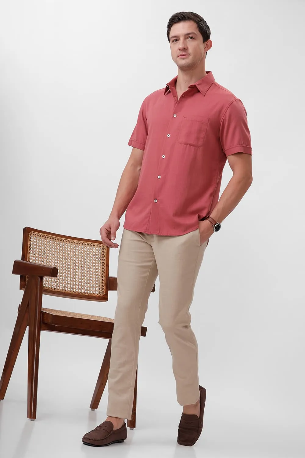 Tapered Fit Cotton Stretch Dobby Trouser