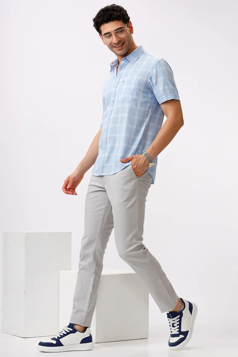 Tapered Fit Cotton Stretch Dobby Trouser