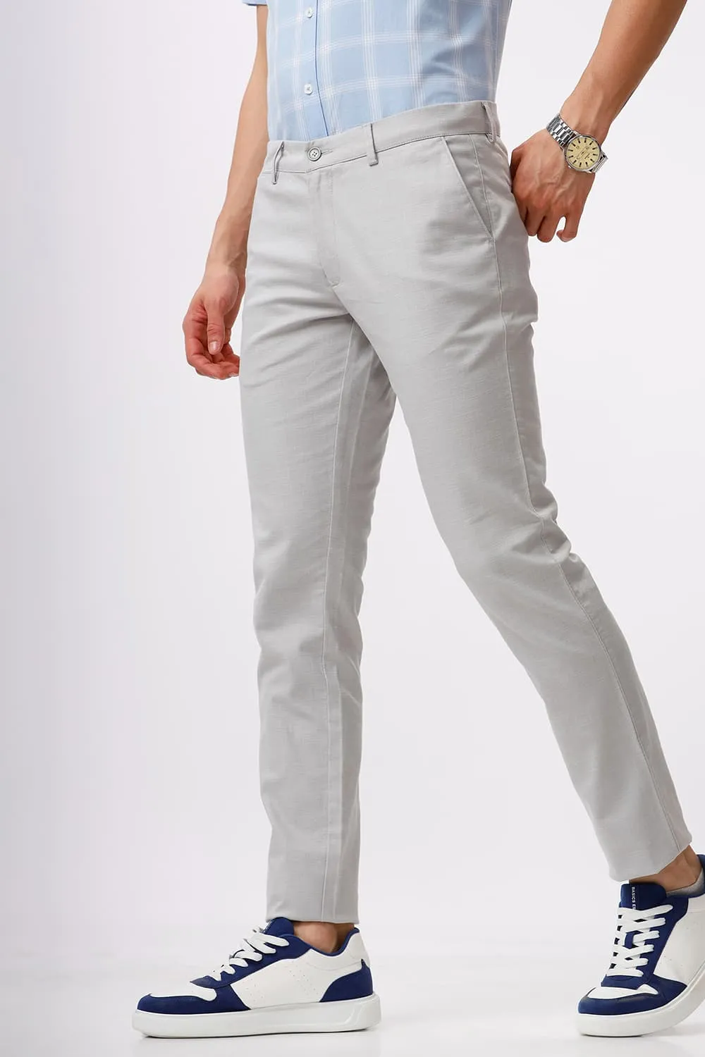 Tapered Fit Cotton Stretch Dobby Trouser