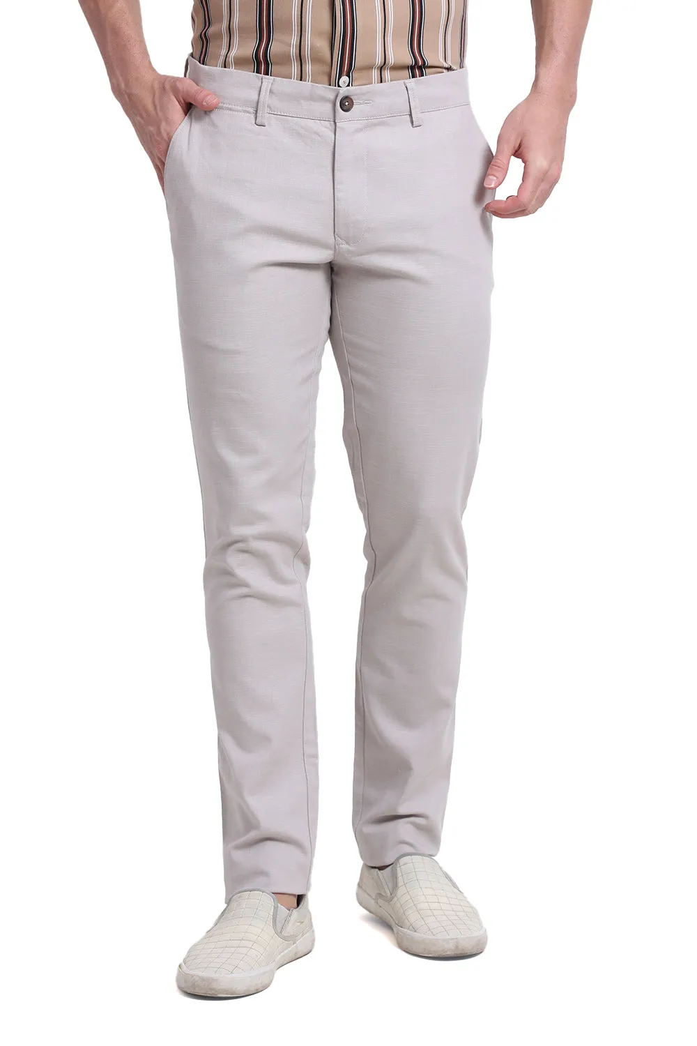 Tapered Fit Cotton Stretch Dobby Trouser