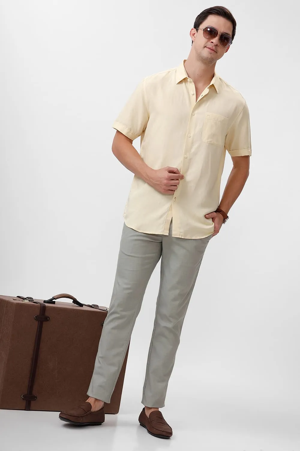 Tapered Fit Cotton Stretch Dobby Trouser