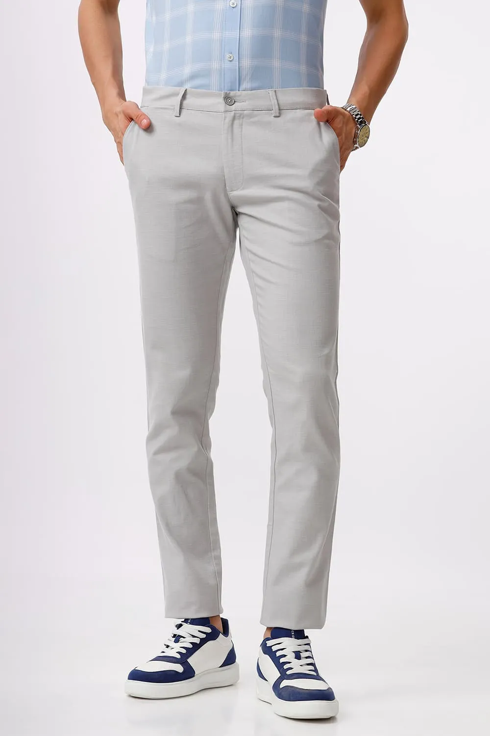 Tapered Fit Cotton Stretch Dobby Trouser