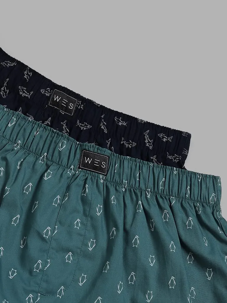 WES Lounge Multicolor Printed Cotton Boxers - Pack of 2