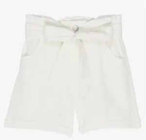 White Belted Button-Up Shorts