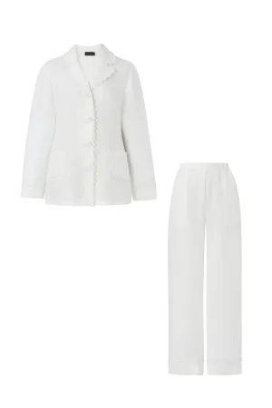 White Crinkled Silk Pyjama Set