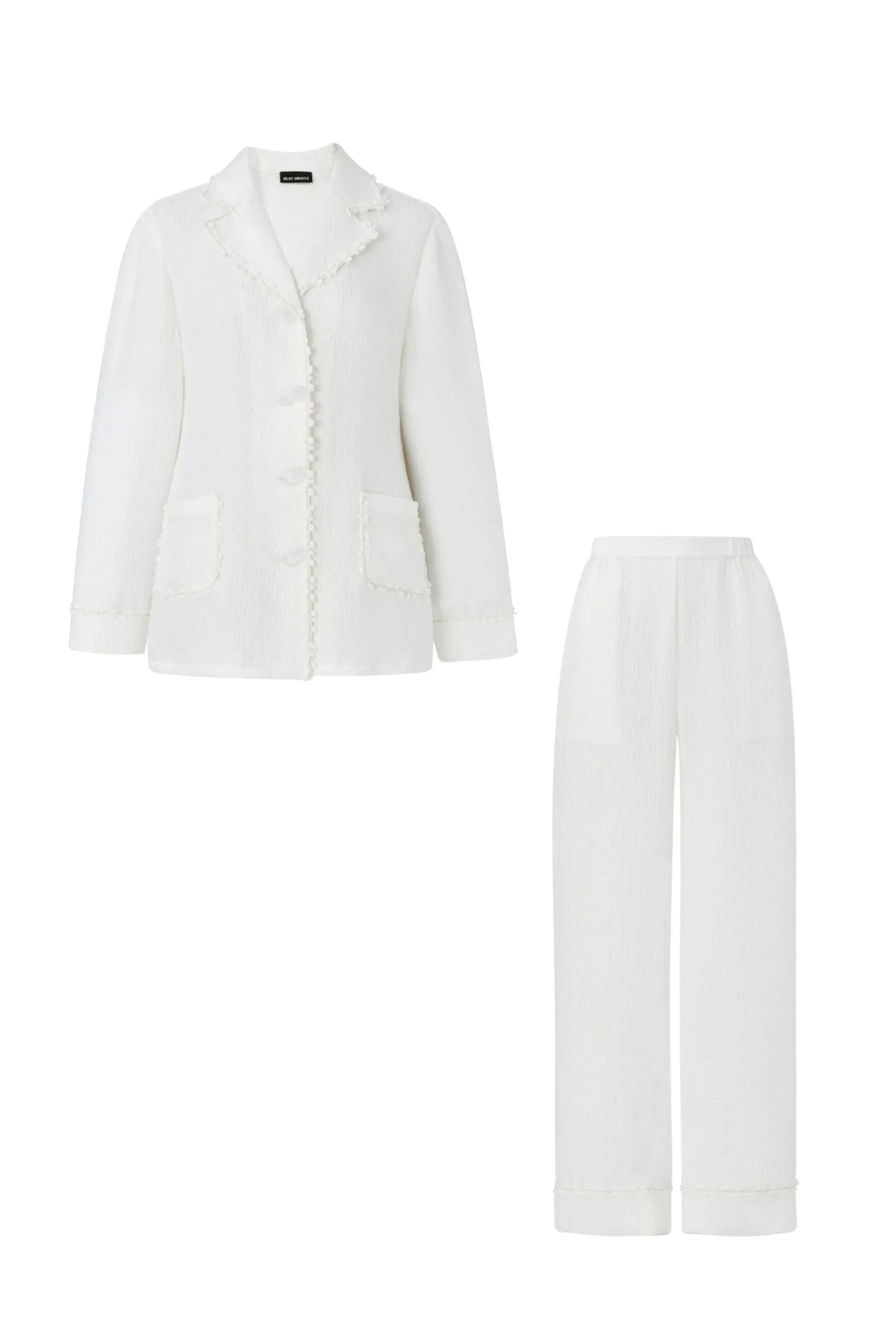 White Crinkled Silk Pyjama Set