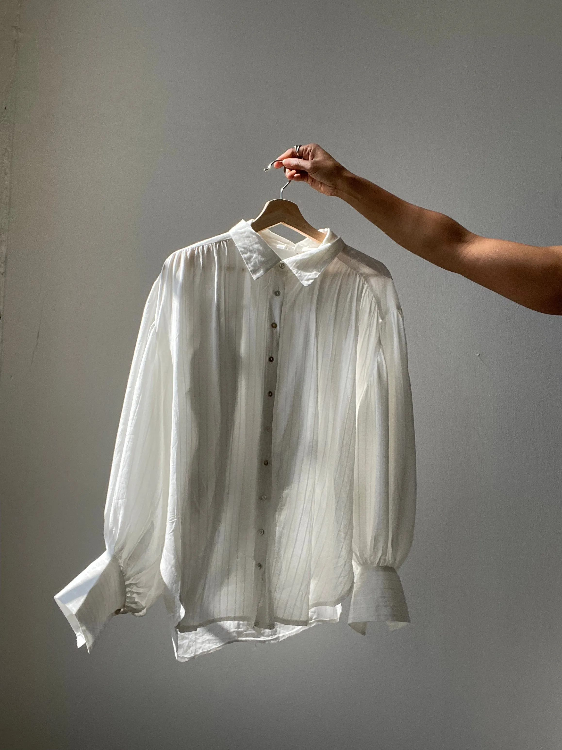 Wilson Oversized Balloon Sleeve Embroidered Button Down Shirt In Ivory