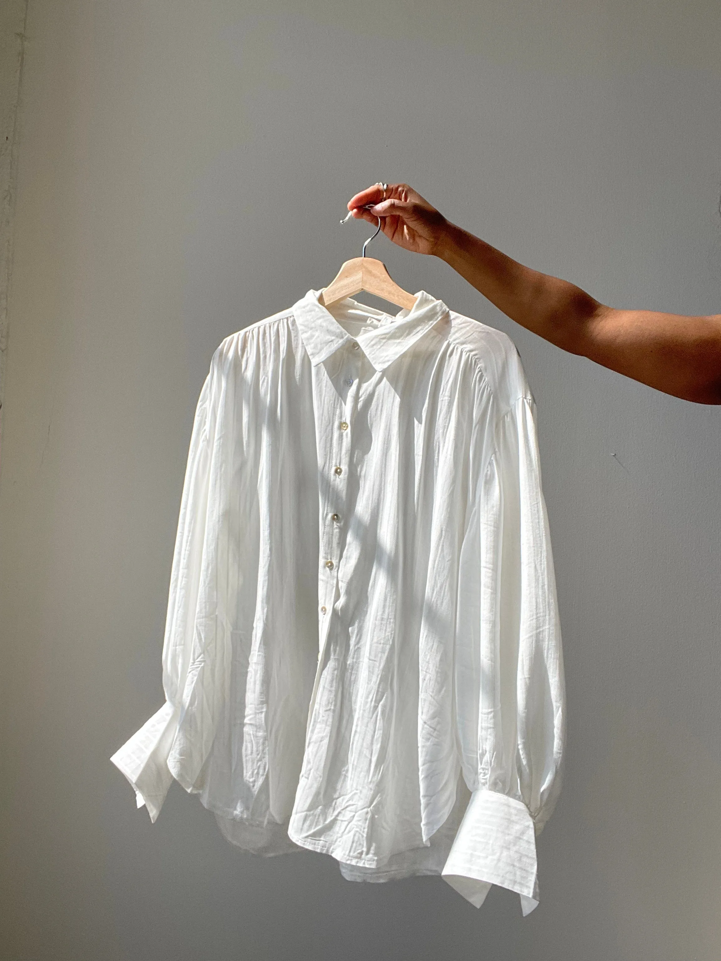 Wilson Oversized Balloon Sleeve Embroidered Button Down Shirt In Ivory