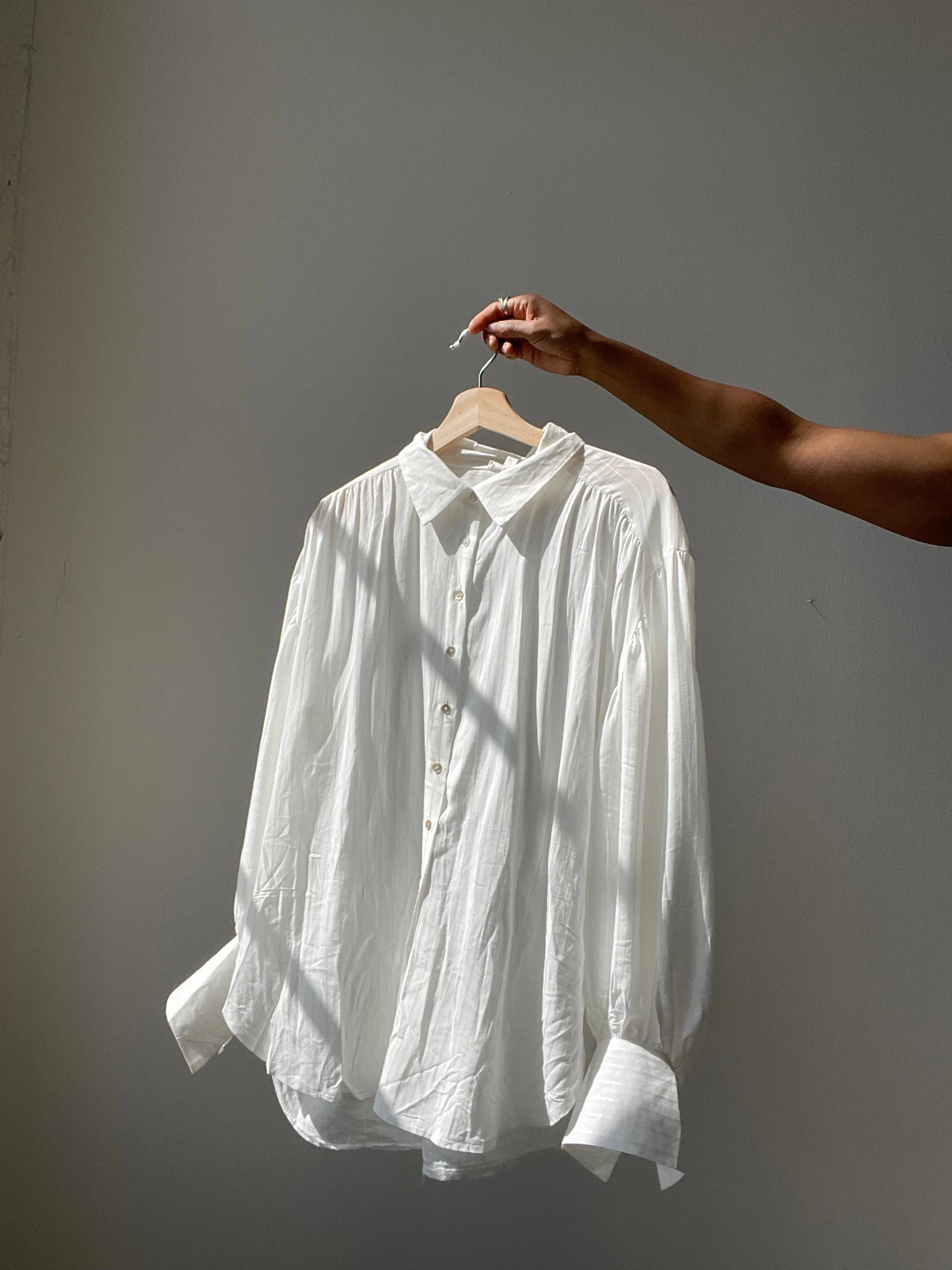 Wilson Oversized Balloon Sleeve Embroidered Button Down Shirt In Ivory