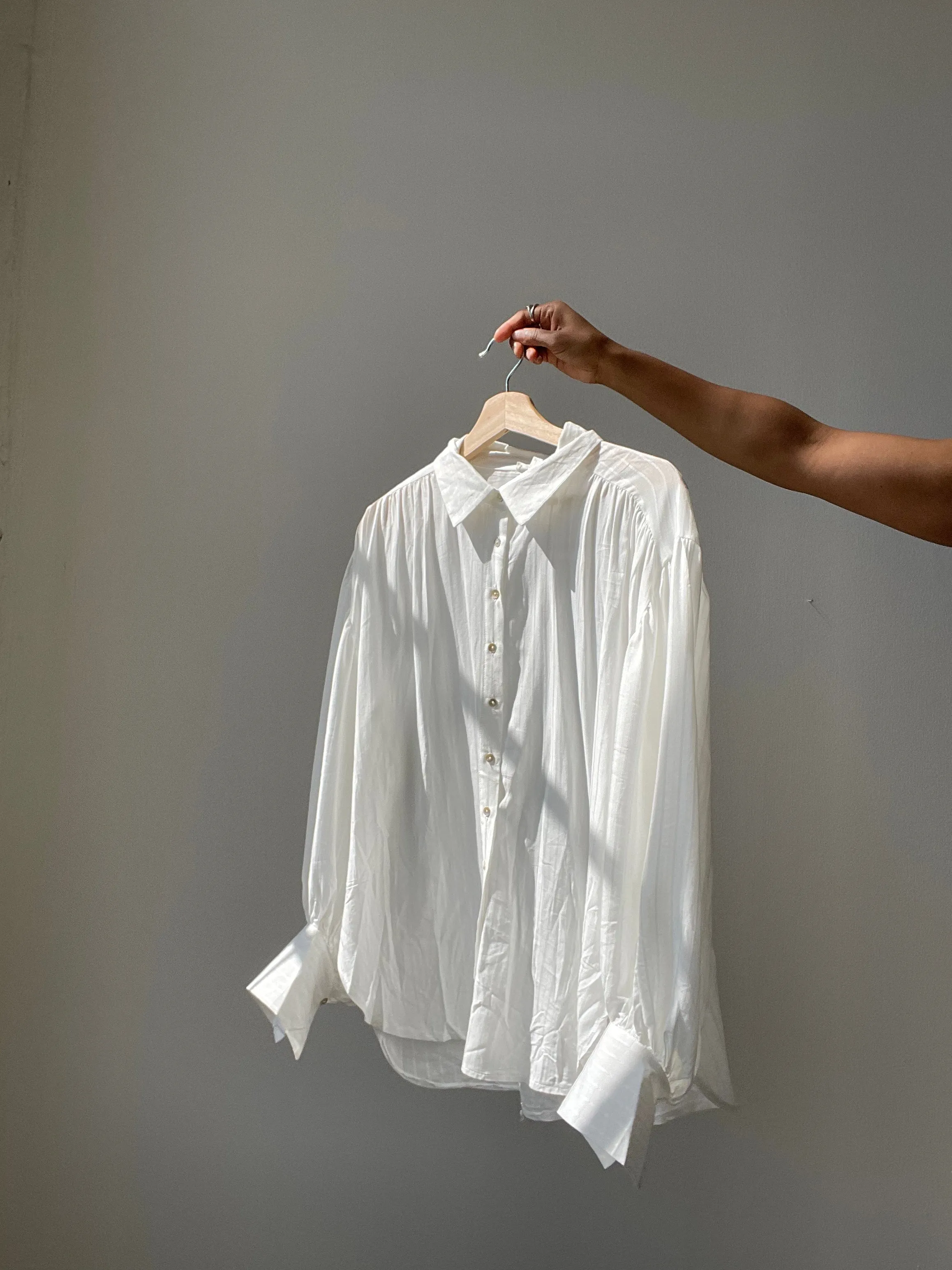 Wilson Oversized Balloon Sleeve Embroidered Button Down Shirt In Ivory