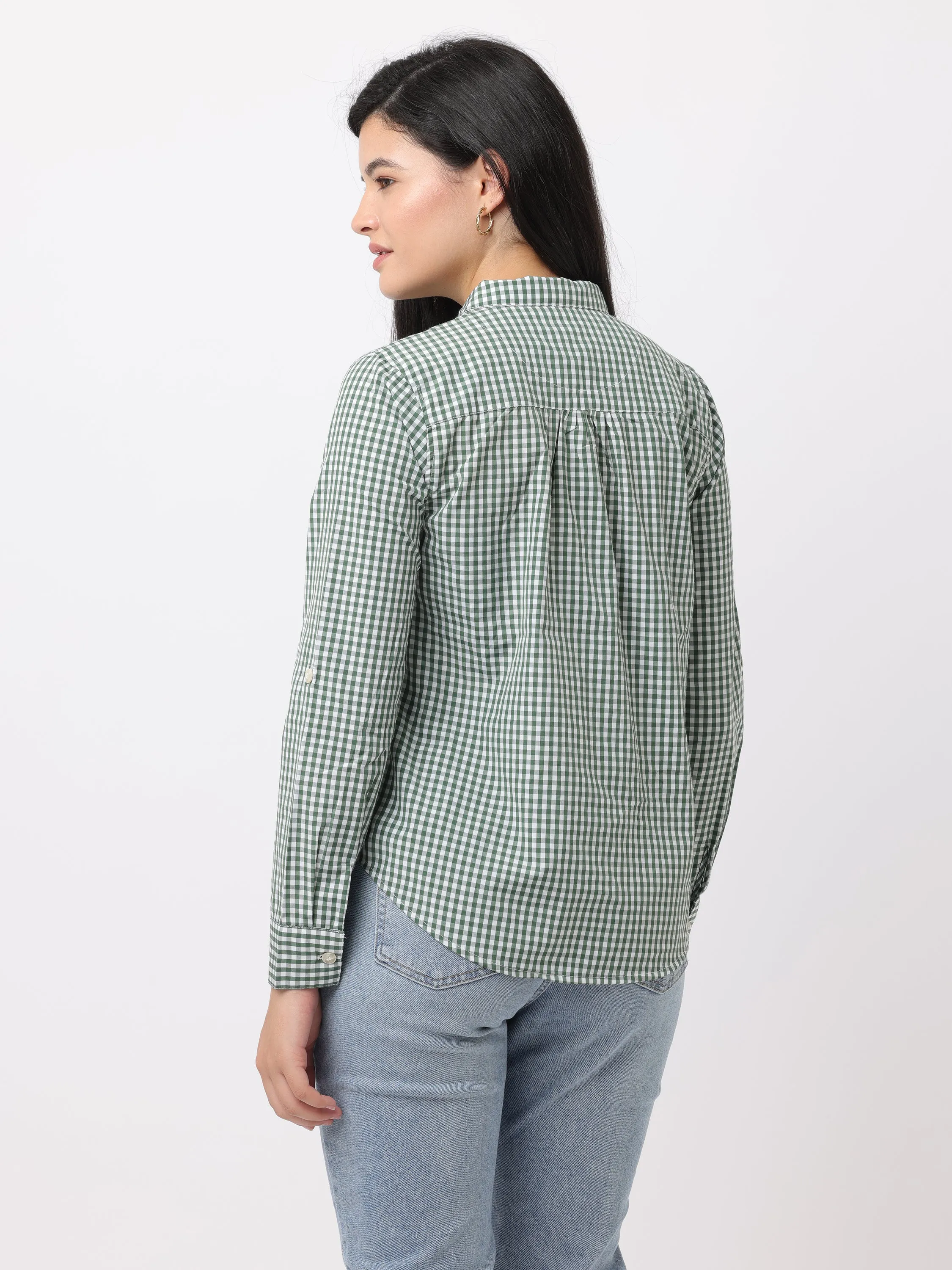Women Green Regular Fit Checked Shirt