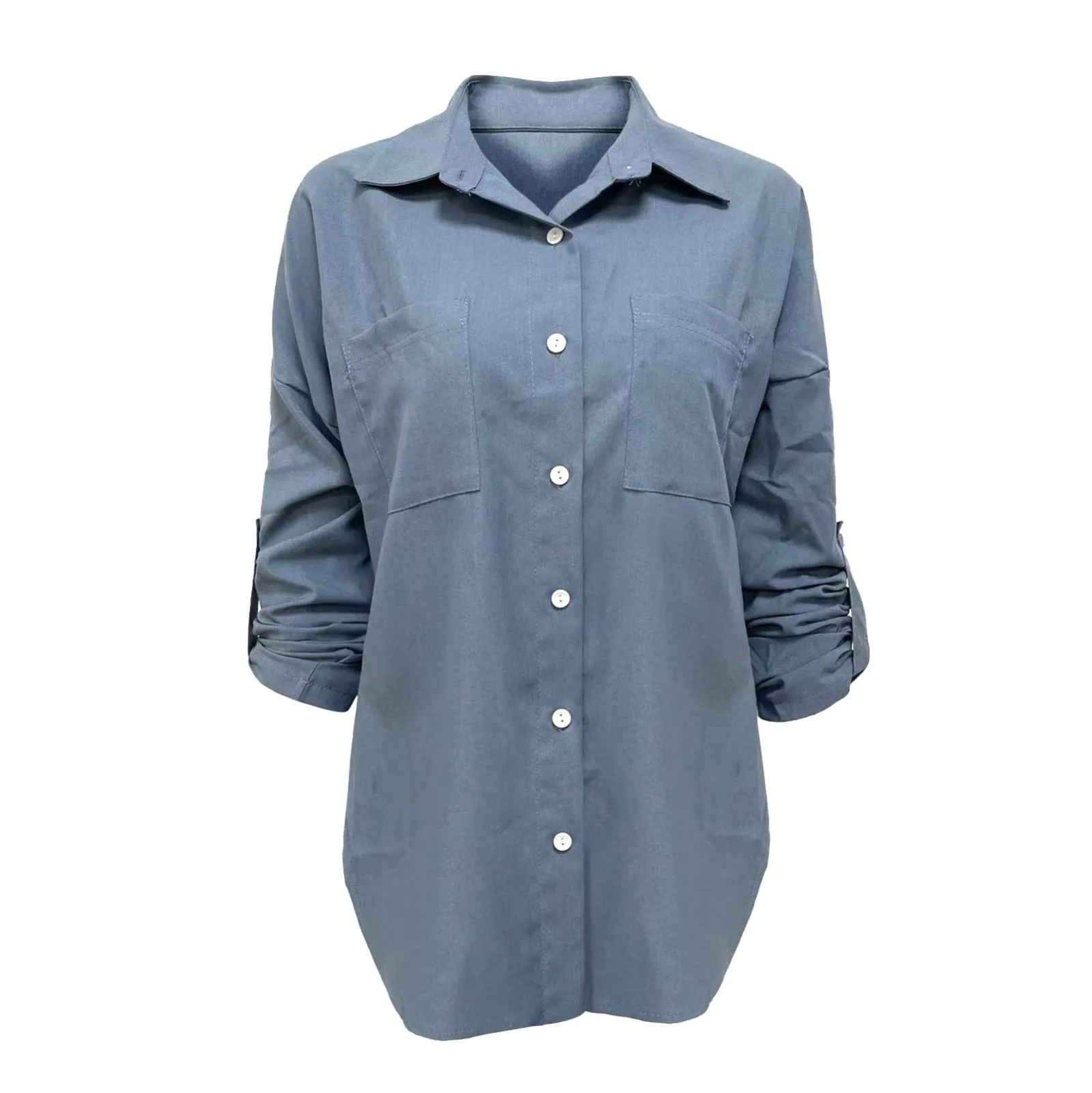 Women'S Denim Shirt Loose Double Pocket Long Sleeved Versatile Casual Blouses - WSB8542