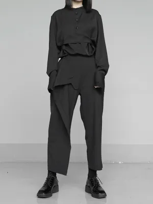 Women's Elastic Waist Brief Above Ankle Pleated Long Trousers