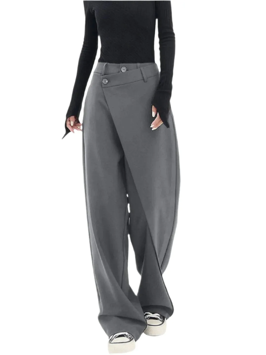 YULI | ASYMMETRIC DRAPE TROUSERS