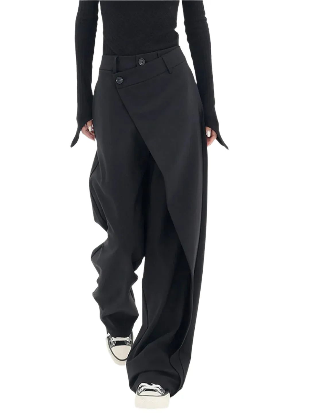 YULI | ASYMMETRIC DRAPE TROUSERS
