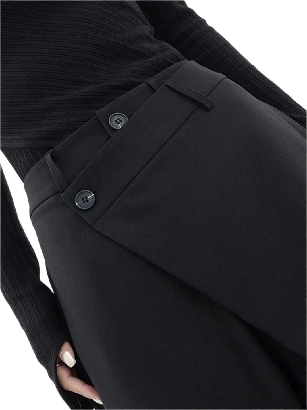 YULI | ASYMMETRIC DRAPE TROUSERS