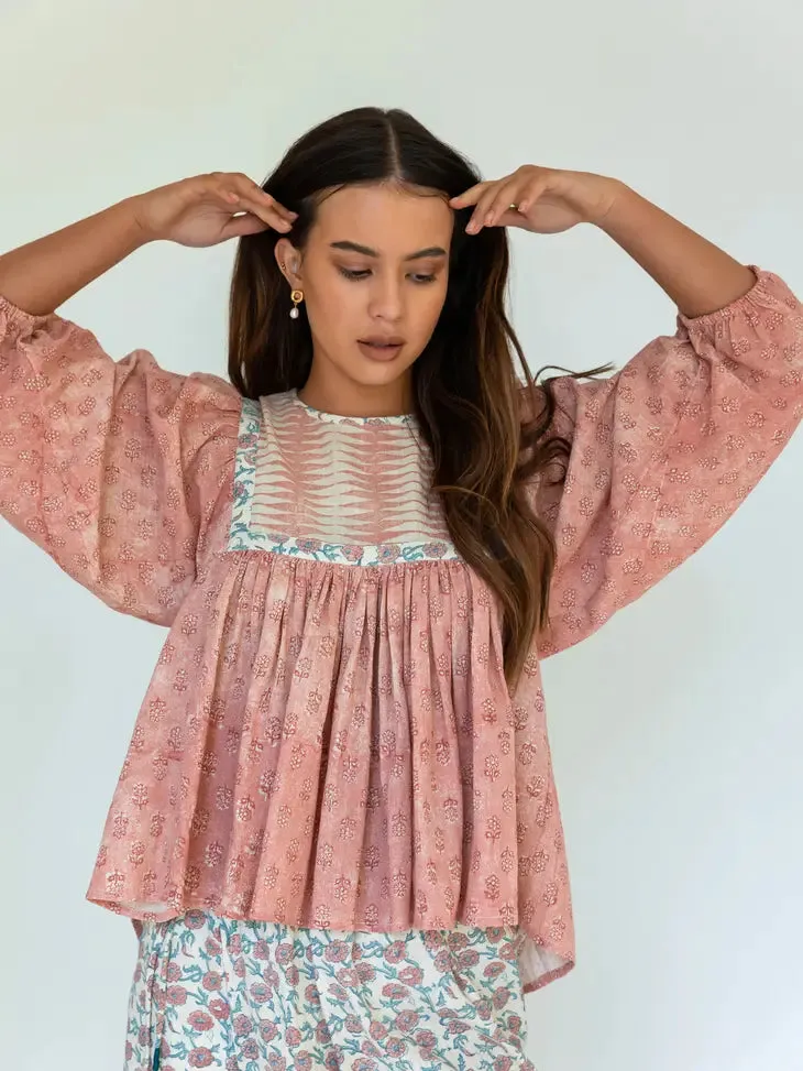 Zeenat Top | Rose Handblock Print