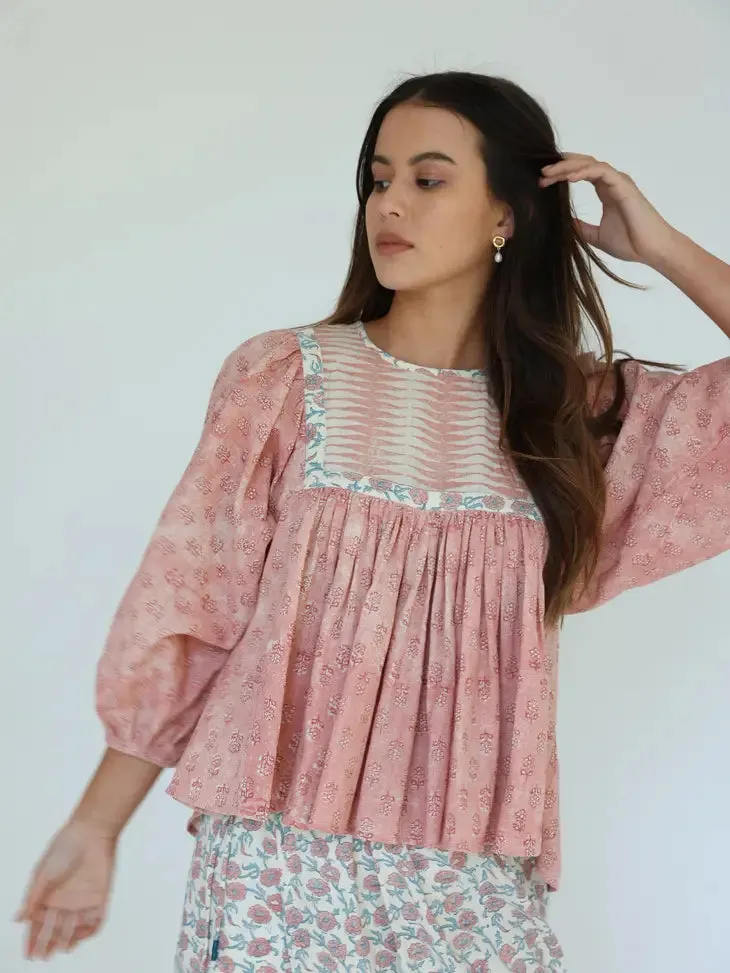 Zeenat Top | Rose Handblock Print