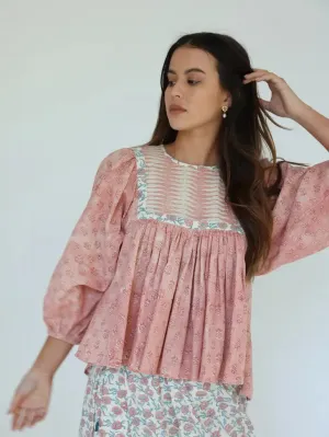 Zeenat Top | Rose Handblock Print