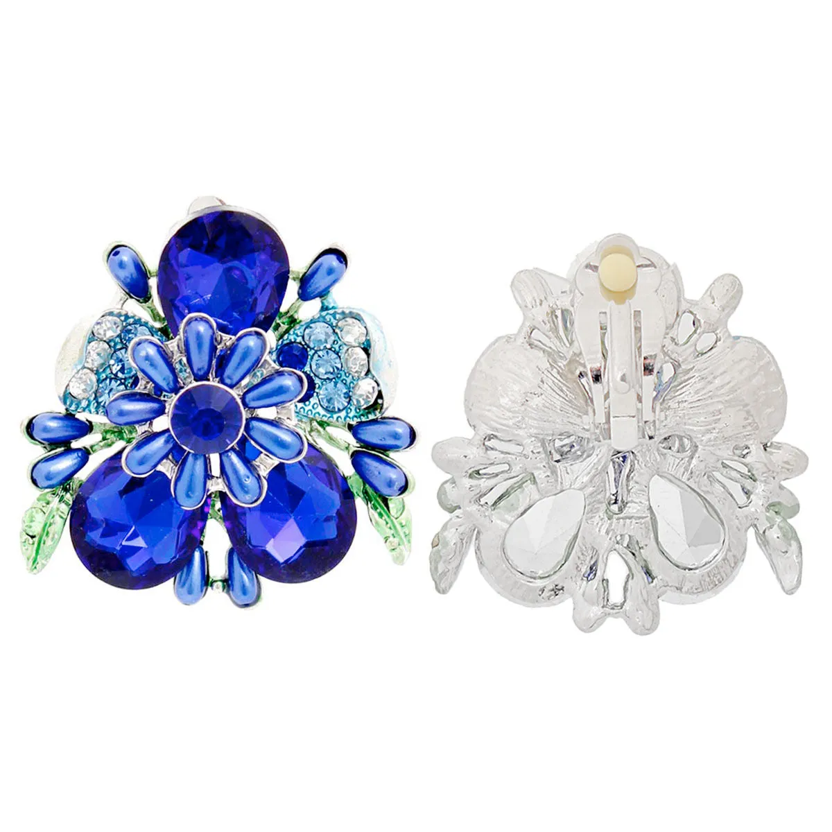 Zeta Phi Beta Inspired Earrings Clip On Royal Blue Flower Bloom Earrings for Women